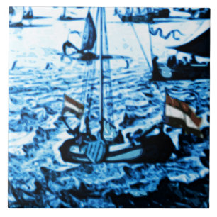 Amsterdam Antike Schiffe Delftware Vintage-Look C4 Fliese