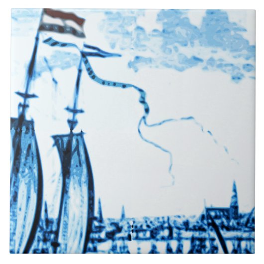 Amsterdam-Antike versendet Delftware Vintagen Fliese (Vorderseite)