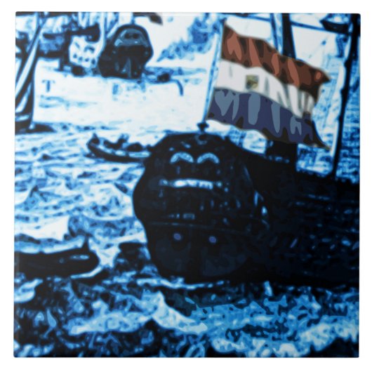 Amsterdam-Antike versendet Delftware Vintagen Fliese (Vorderseite)