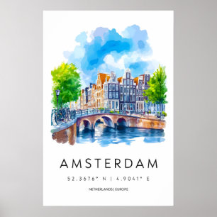 Amsterdam Aquarell Vintage Nationalplakat Ski Poster