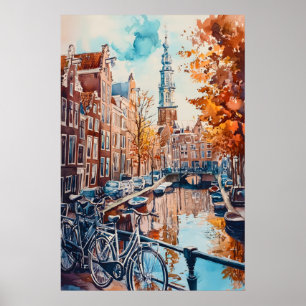 Amsterdam Aquarell Vintage Reiseposter Skifahren Poster