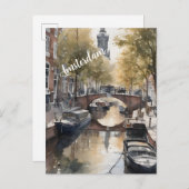 Amsterdam Aquarellmalerei Einladungspostkarte (Vorne/Hinten)