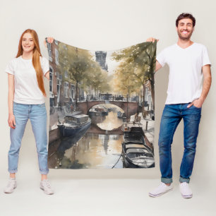 Amsterdam Aquarellmalerei Fleecedecke