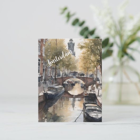 Amsterdam Aquarellmalerei Postkarte (Stehend Vorderseite)