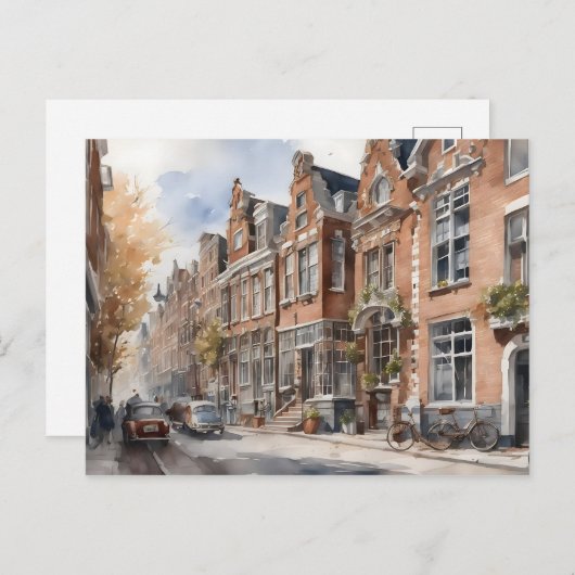 Amsterdam Aquarellmalerei Postkarte (Vorne/Hinten)