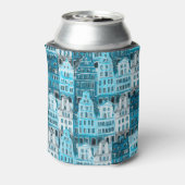 Amsterdam Architektur, blaue Aquarelltextur. Dosenkühler (Kanne Rückseite)