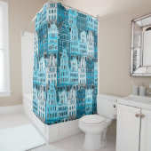 Amsterdam Architektur, blaue Aquarelltextur. Duschvorhang (Beispiel)