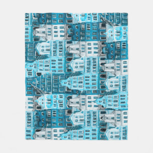 Amsterdam-Architektur, blaue Aquarelltextur. Fleecedecke