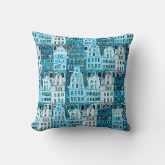 Amsterdam Architektur, blaue Aquarelltextur. Kissen