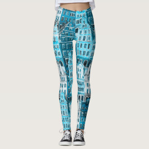 Amsterdam Architektur, blaue Aquarelltextur. Leggings