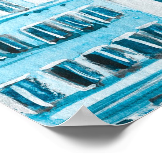 Amsterdam Architektur, blaue Aquarelltextur. Poster (Ecke)