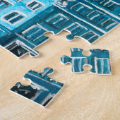 Amsterdam Architektur, blaue Aquarelltextur. Puzzle (Seite)