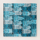 Amsterdam Architektur, blaue Aquarelltextur. Puzzle (Horizontal)