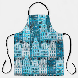 Amsterdam Architektur, blaue Aquarelltextur. Schürze