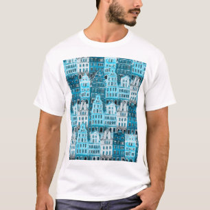 Amsterdam Architektur, blaue Aquarelltextur. T-Shirt