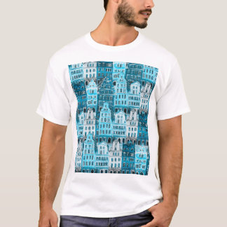 Amsterdam Architektur, blaue Aquarelltextur. T-Shirt