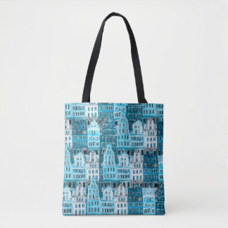 Amsterdam Architektur, blaue Aquarelltextur. Tasche