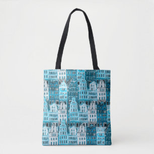 Amsterdam Architektur, blaue Aquarelltextur. Tasche