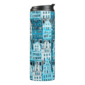 Amsterdam Architektur, blaue Aquarelltextur. Thermosbecher (Nach links gedreht)