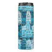 Amsterdam Architektur, blaue Aquarelltextur. Thermosbecher (Rückseite)