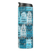 Amsterdam Architektur, blaue Aquarelltextur. Thermosbecher (Nach rechts gedreht)