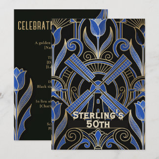 Amsterdam Art Deco | 50. Geburtstag Windmühlen Einladung
