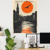 Amsterdam at Dusk - Minimalistische Canal Reflekti Poster (Heimbüro)