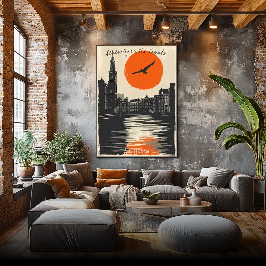 Amsterdam at Dusk - Minimalistische Canal Reflekti Poster