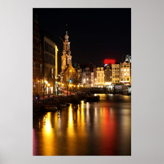 Amsterdam at night in Amsterdam Netherlands Poster