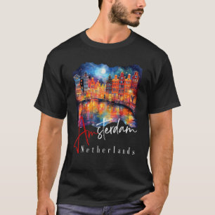 Amsterdam At Night Painting - Niederlande - Amster T-Shirt