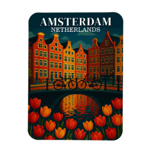 Amsterdam bei Night Bicycles, Canal Houses Blume Magnet