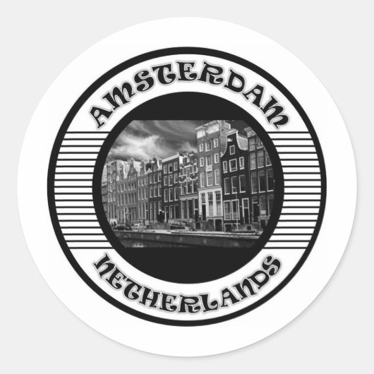 AMSTERDAM BLACK AND WHITE RUNDER AUFKLEBER (Vorderseite)