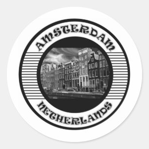AMSTERDAM BLACK AND WHITE RUNDER AUFKLEBER