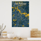 Amsterdam Blue Map Poster, Amsterdam City Blue Map Poster (Küche)