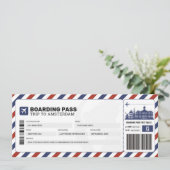Amsterdam Boarding Pass Reisen Flugzeug Ticket Einladung (Stehend Vorderseite)