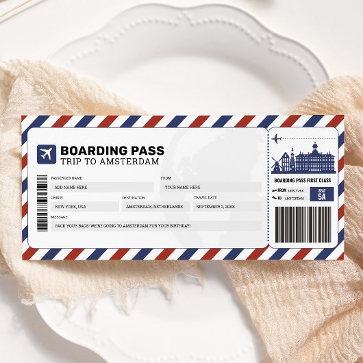 Amsterdam Boarding Pass Reisen Flugzeug Ticket Einladung