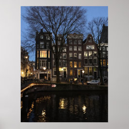 Amsterdam Canal Abend Night Glow Foto Poster