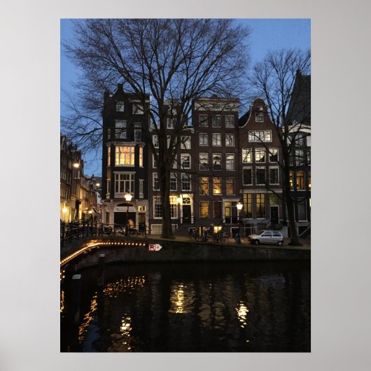 Amsterdam Canal Abend Night Glow Foto Poster (Vorne)