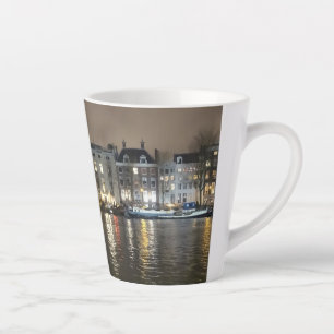 Amsterdam, Canal by Night Latte Tasse