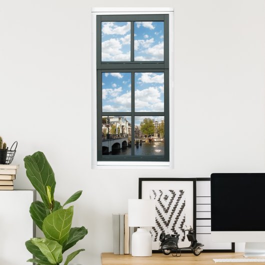 Amsterdam Canal Cityscape Fake Window View Poster (Heimbüro)