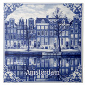 Amsterdam canal Delft Blue style Ceramic Tile Fliese (Vorderseite)