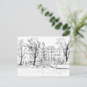 Amsterdam Canal Houses Black and White Sketch Postkarte (Stehend Vorderseite)