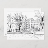 Amsterdam Canal Houses Black and White Sketch Postkarte (Vorne/Hinten)