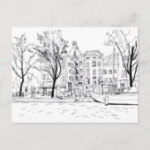 Amsterdam Canal Houses Black and White Sketch Postkarte (Vorderseite)