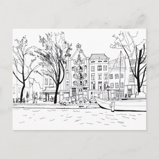 Amsterdam Canal Houses Black and White Sketch Postkarte (Vorderseite)