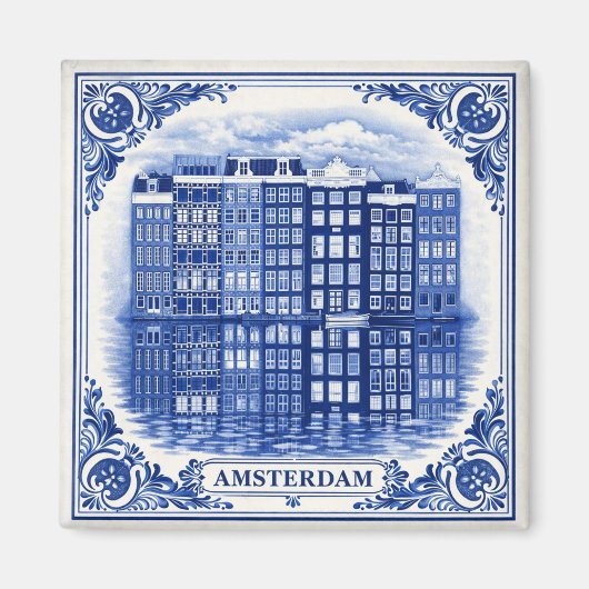 Amsterdam canal houses Delft Blue style magnet (Vorne)