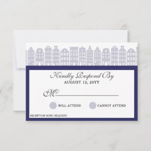 Amsterdam Canal Houses Dutch Wedding Cobalt RSVP Karte