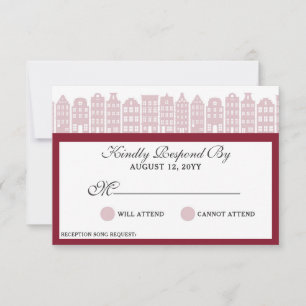 Amsterdam Canal Houses Dutch Wedding Marsala RSVP Karte