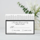Amsterdam Canal Houses Dutch Wedding Silver RSVP Karte (Stehend Vorderseite)