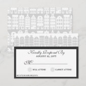 Amsterdam Canal Houses Dutch Wedding Silver RSVP Karte (Vorne/Hinten)